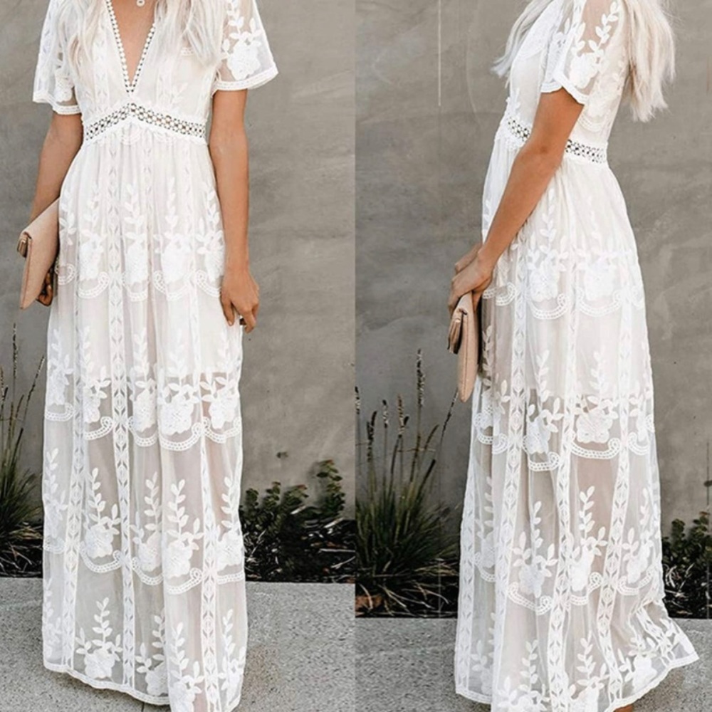 New Women's Deep V Neck Floral Lace dress - small